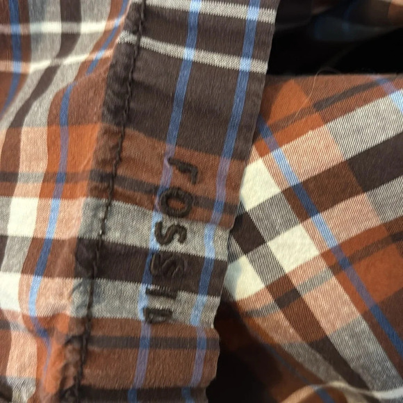 Fossil men’s brown long sleeve pearl snap vintage fit shirt size large - Picture 10 of 10